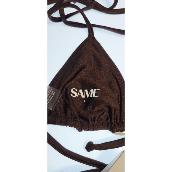 SAME Los Angeles Swim Bikini Set 2Pc Triangke Top High Weist Bottom Brown SZ S - Picture 5 of 5